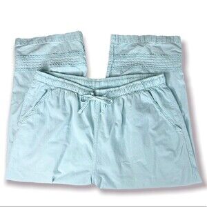90s Vintage Cropped Pants Light Blue Crochet Trim Drawstring Elastic Waistband